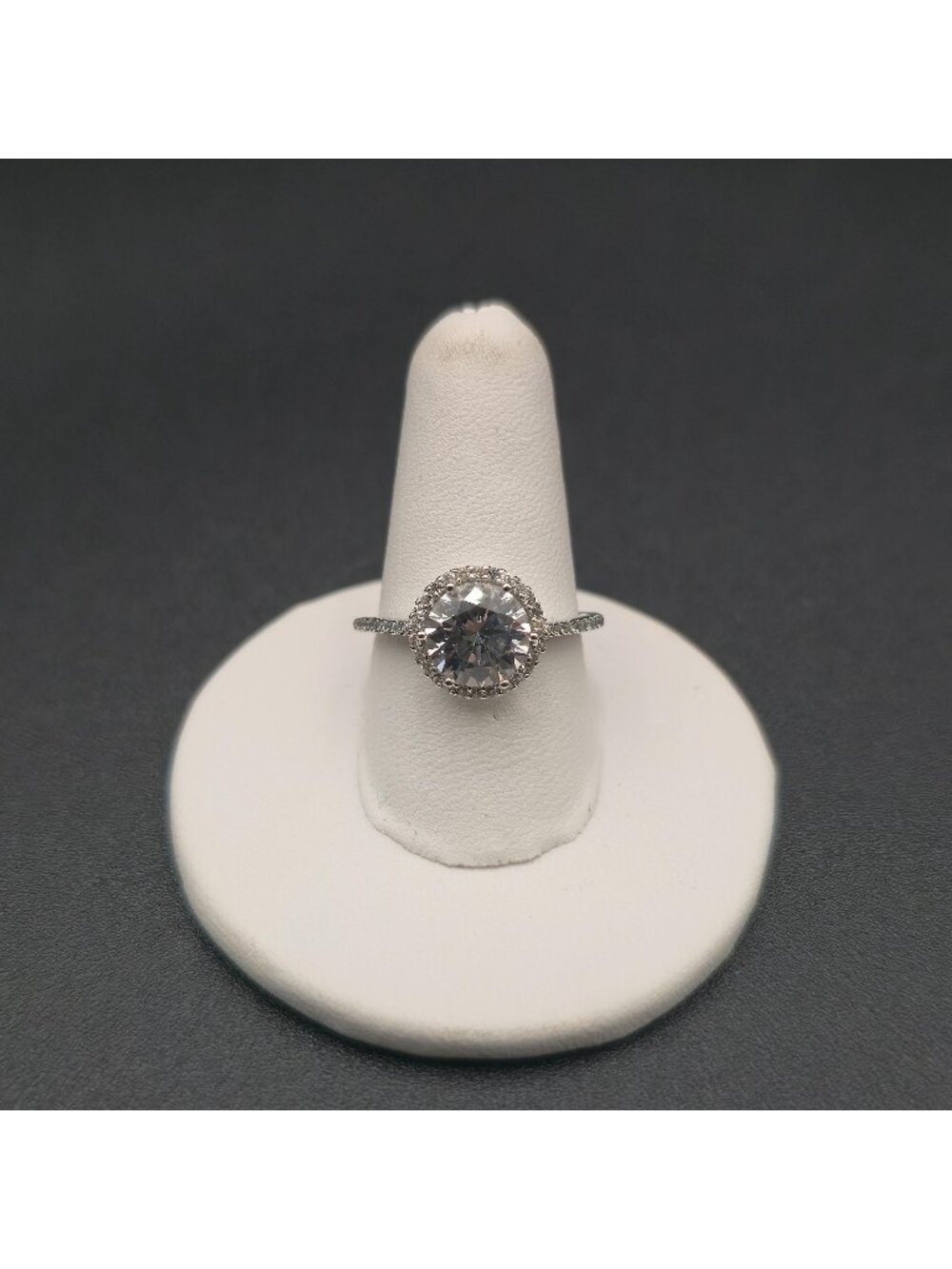 Size 7 Sterling Silver Round White Topaz Gem Halo Band Ring A8593